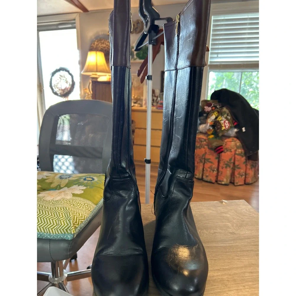 Liz Claiborne Women's Black Brown Tall Riding Boots Knee‎ High Fashion Size 8.5